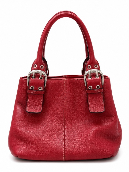 Tignanello Handbags - Tignanello Red Pebbled Leather Shoulder Bag with Buckle Accents